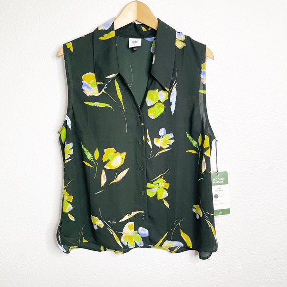 CAbi Tops - Cabi Placid Top 4740 Wallpaper Floral Sleeveless Button Down Blouse Green Large